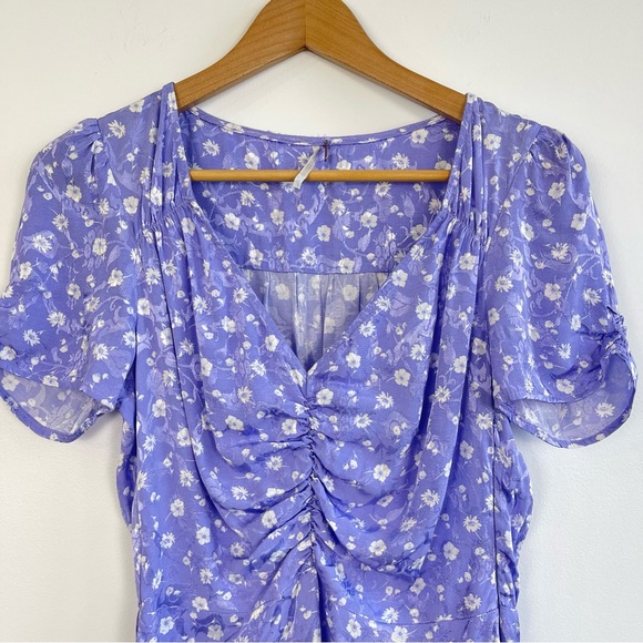 ❌SOLD❌ Free People Lavender Bond Street  Floral Satin Mini Dress short sleeve - Picture 13 of 16